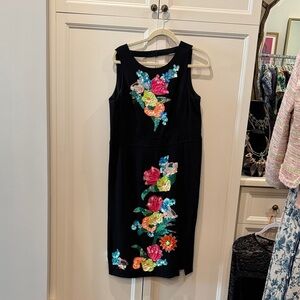 Nanette Lepore Black Dress with Colorful Floral Embroidery